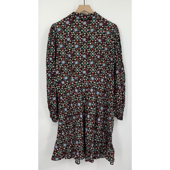 Boden Dress Womens 12 Blue Pink Floral Ruffle Preppy Party Office Bow Tie - Picture 4 of 11